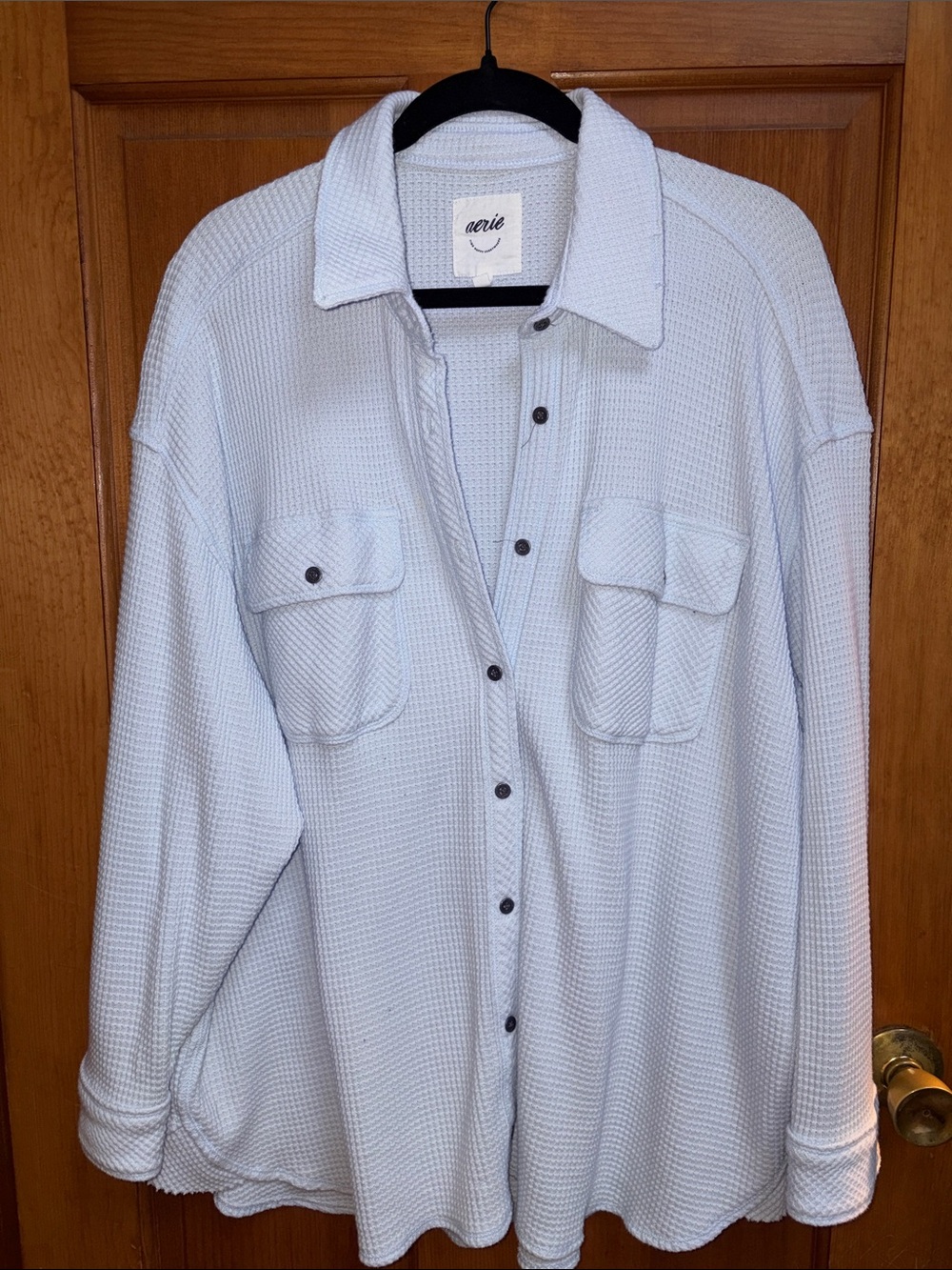 aerie Light Blue Waffle Button-Down Shirt